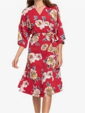 Roxy Red Floral Tie-Waist Dress